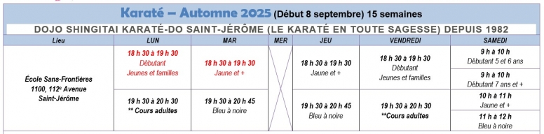 horaire cours